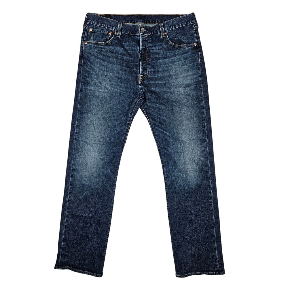 Levis 501 Jeans Mens 35x32 Button Fly Blue Whiskered Denim Pants (Fits 34x31)
